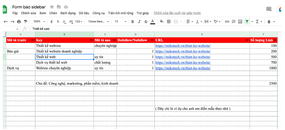 Hướng dẫn điền form khi mua Textlink báo