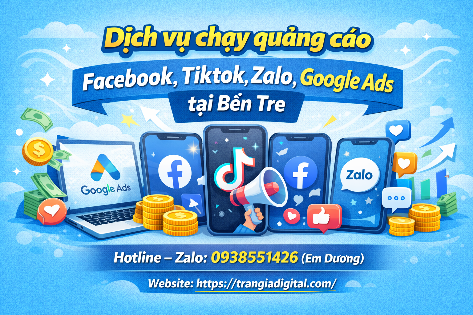 Dịch vụ chạy quảng cáo facebook, tiktok, zalo, google ads tại Bến Tre