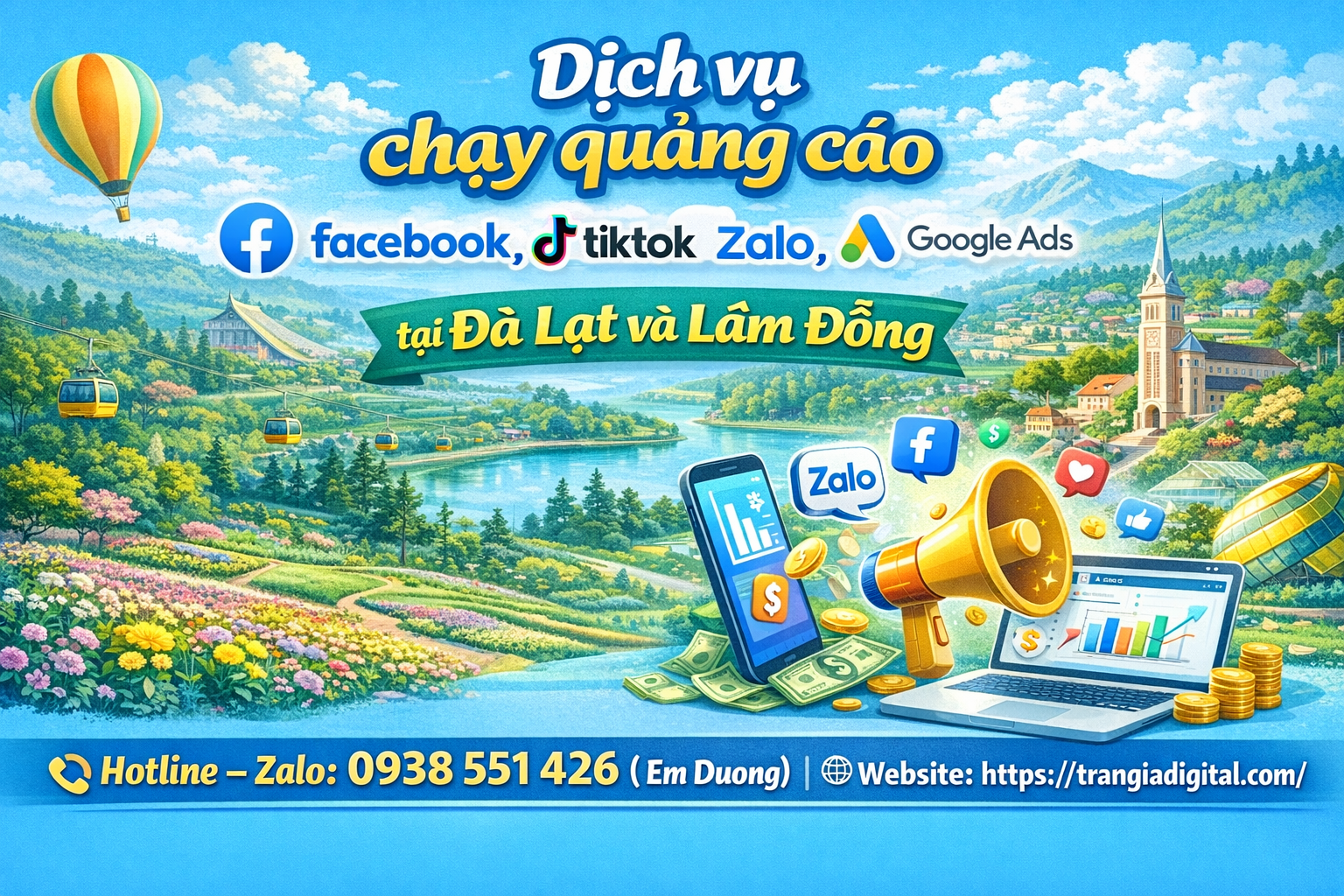 Dịch vụ chạy quảng cáo facebook, tiktok, zalo, google ads tại Đà Lạt và Lâm Đồng