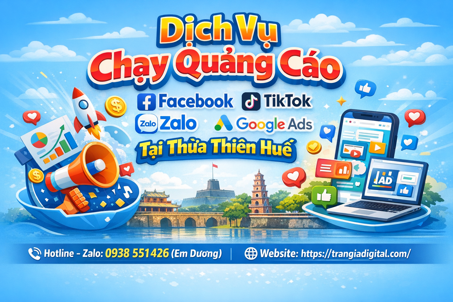 Dịch vụ chạy quảng cáo facebook, tiktok, zalo, google ads tại Thừa Thiên Huế